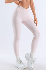 Women's Bare Feel Pleated V-Cross High-Stretch Yoga Leggings