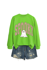 Women's Fall Halloween Plaid Ghost Print Oversize Pullover