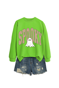 Women's Fall Halloween Plaid Ghost Print Oversize Pullover
