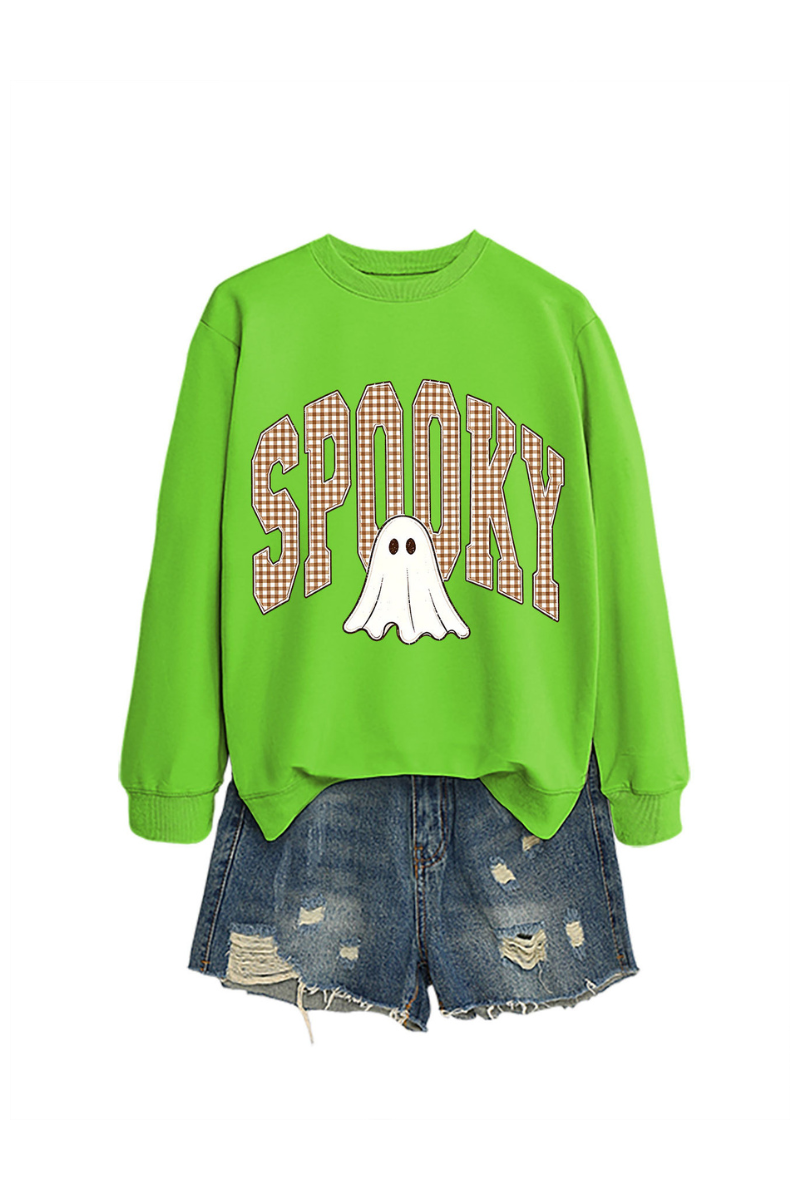 Women's Fall Halloween Plaid Ghost Print Oversize Pullover