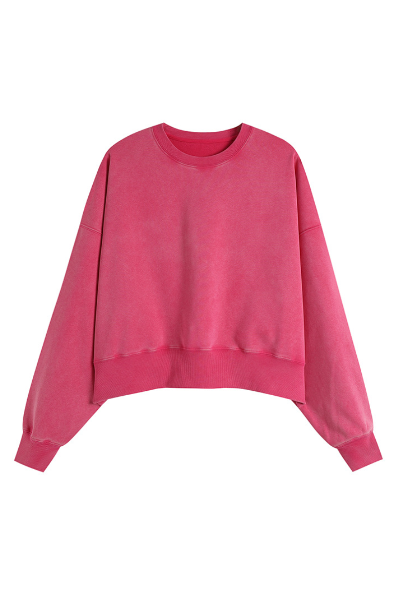 Women's Fall Solid Washed Cropped Crew Neck Sweatshirt