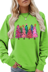 Women's Christmas Colorful Tree Print Crew Neck Sweatshirt