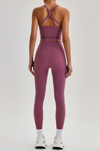 Women's Square Cross Back Tank Top &High Rise Leggings Set