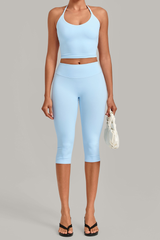 Women’s Halter Tank & Capri Leggings 2-Piece Yoga Set