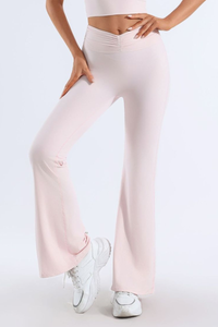 Women's Pleated Waist High-Stretch Yoga Flared Pants