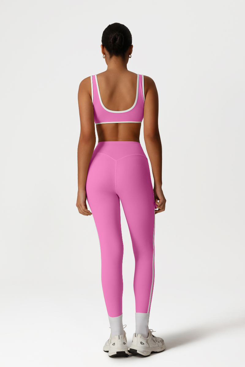 Women High-Waisted Color-Block Butt-Lifting Yoga Set: Sports Bra + 9/10 Leggings