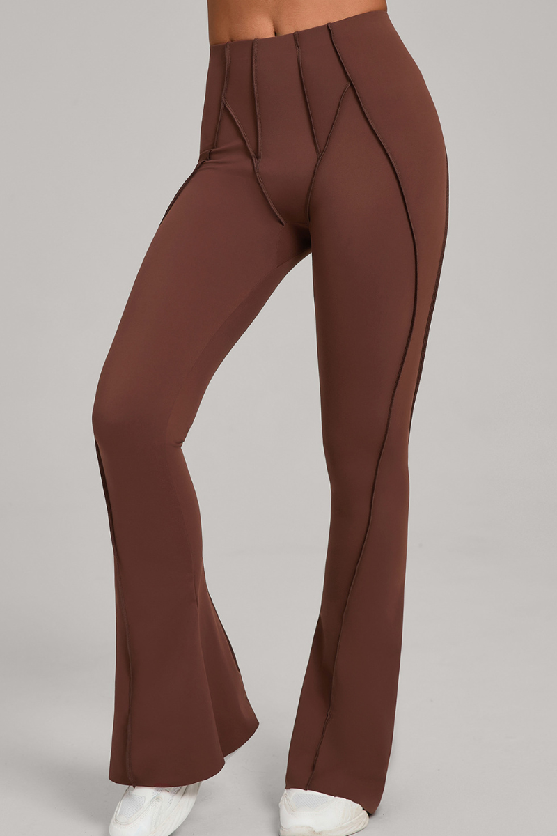 Wide-leg, snug, textured, and high-waisted flared pants