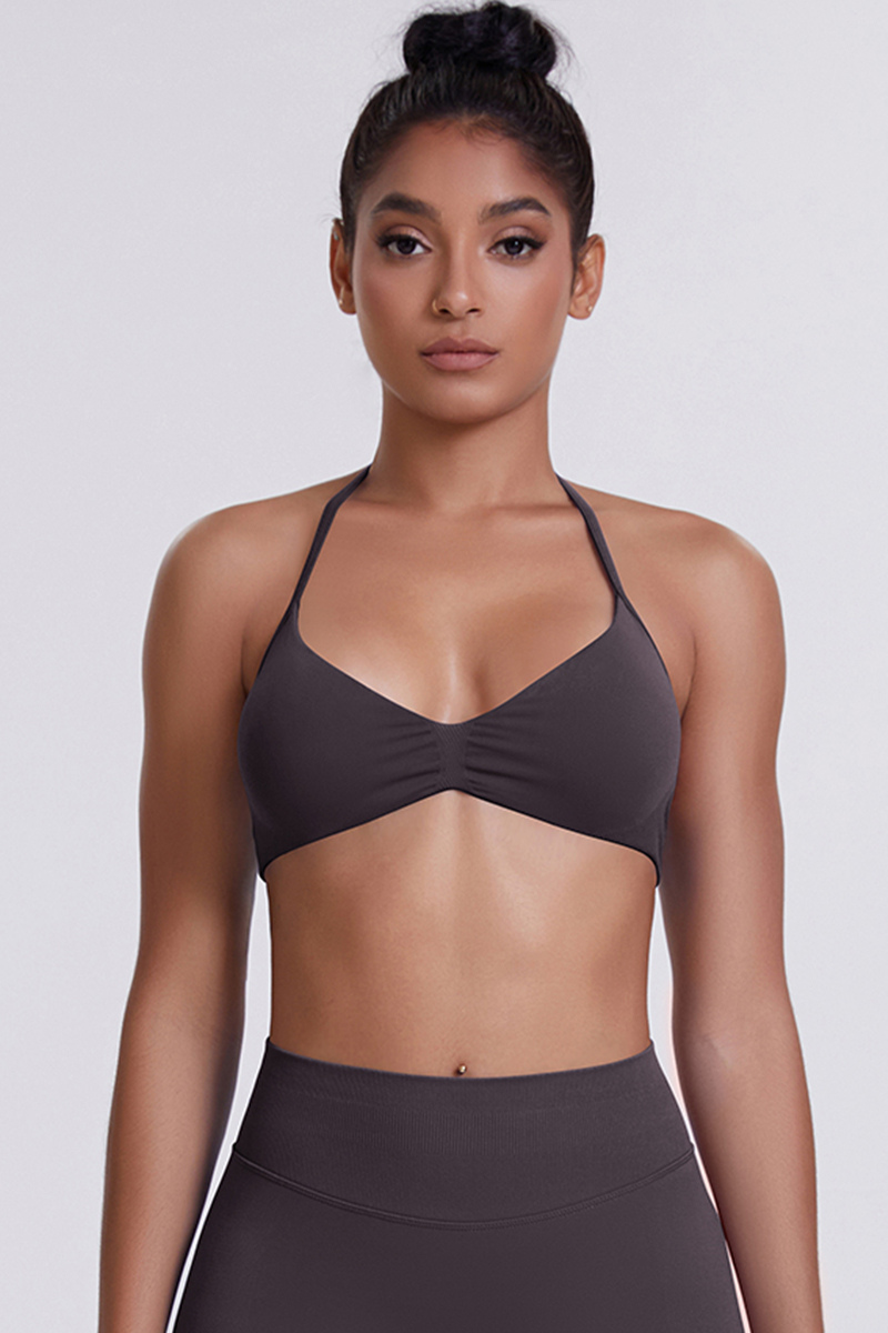 Women's Seamless Pleated Halterneck Sports Bra