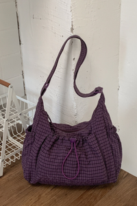 Women's Plaid Multi Pocket Drawstring Ruched Shoulde Bag