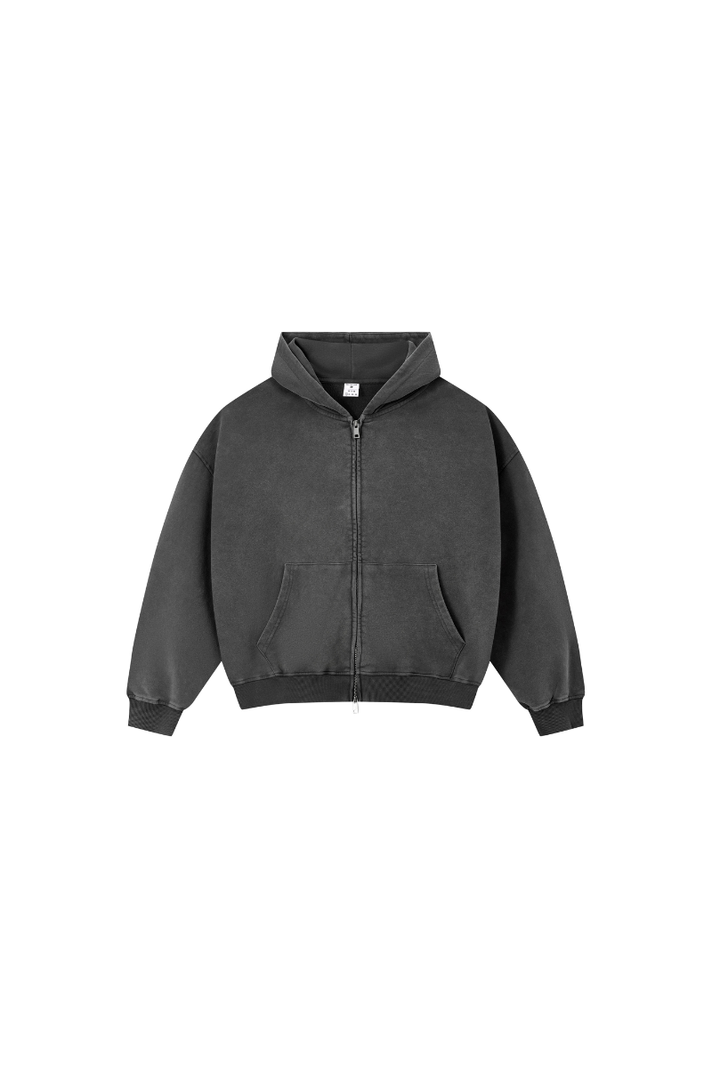 Women Fall 100% Cotton Retro Boxy Two-Way Zip Hooded Jacket