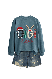 Christmas Print Crew Neck Loose Pullover Sweatshirt