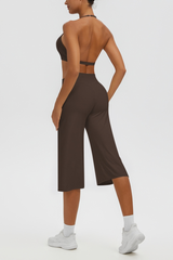 Women's Halter Bra & Wide Leg Yoga Cropped Pants Set