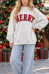 Women's Fall Christmas MERRY Applique Mockneck Sweatshirt
