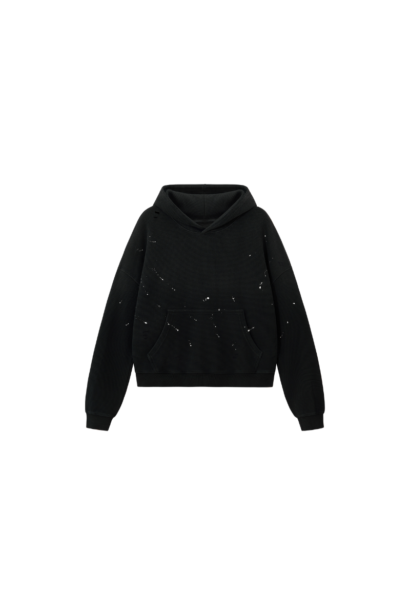 Women's Streetwear Washed Paint Splatter Waffle Hoodie