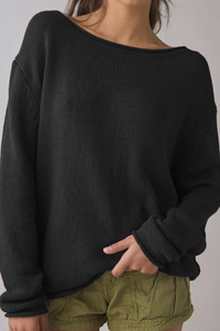 Women's Fall Crew Neck Striped Thin Lazy Knit Sweater