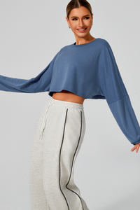 Women's Fall Cropped Drop Shoulder Long Sleeve Top