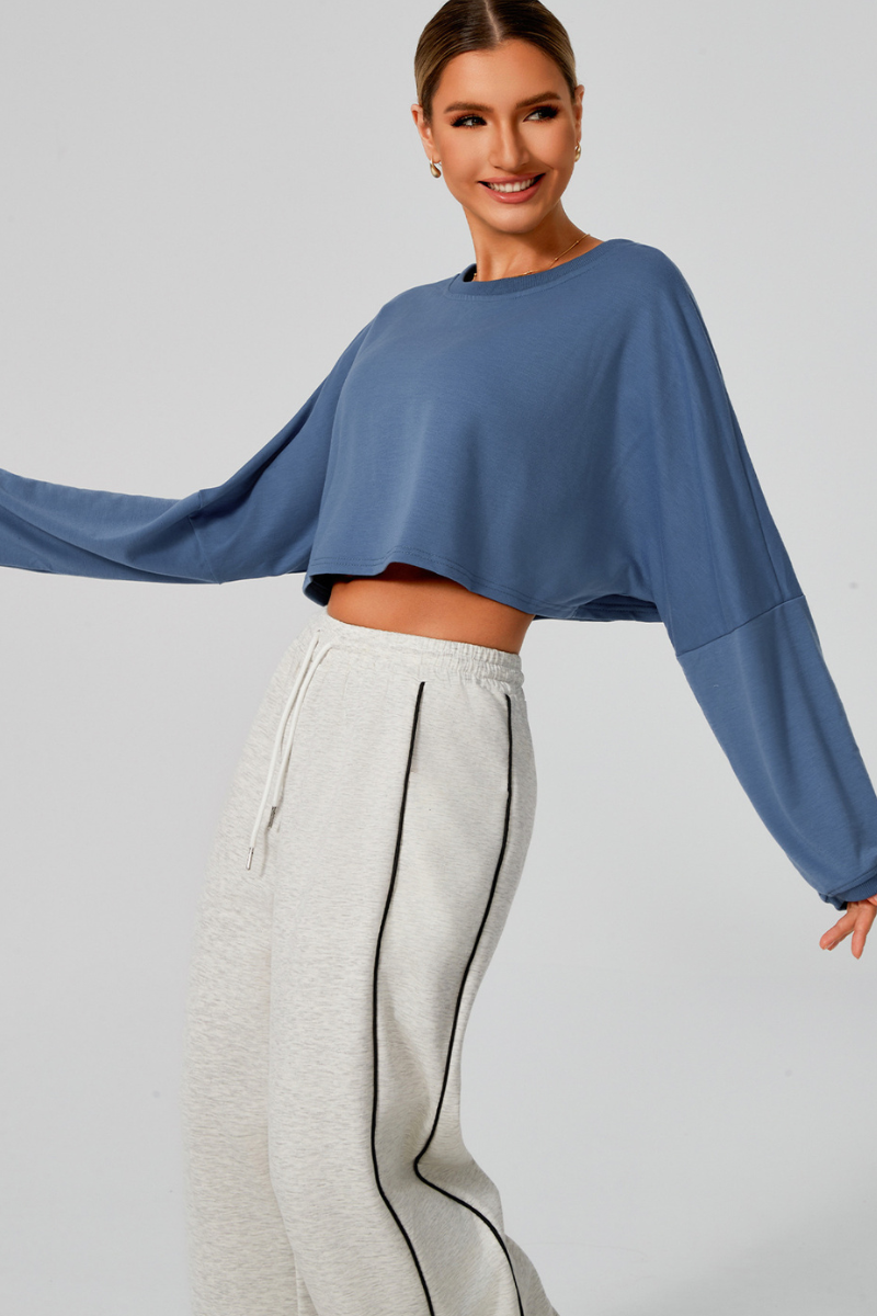 Women's Fall Cropped Drop Shoulder Long Sleeve Top
