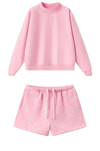 Unisex Fall Fleece Polka Dot Mock Neck And Shorts Outfit Set