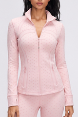 Women's Fall Polka Dot Stand Collar Finger Cuffs Yoga Jacket