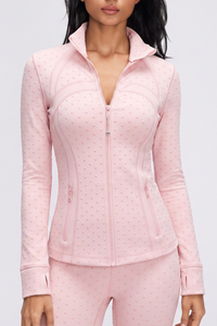 Women's Fall Polka Dot Stand Collar Finger Cuffs Yoga Jacket