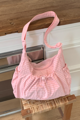 Women's Plaid Multi Pocket Drawstring Ruched Shoulde Bag