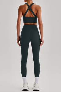 Women's Cross Back Bra & No Front Seam Leggings Yoga  Set