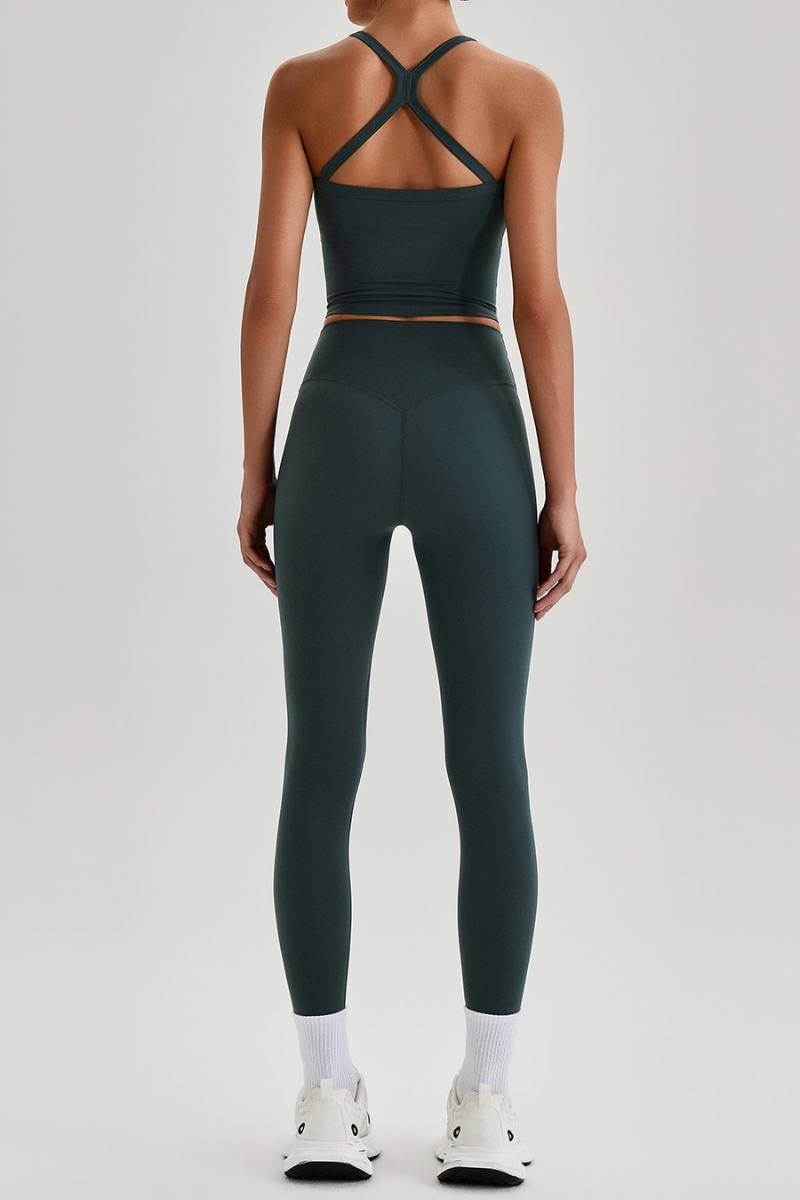 Women's Square Cross Back Tank Top &High Rise Leggings Set