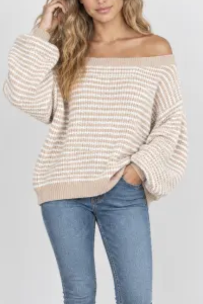 Women's Fall Striped Off Shoulder Long Sleeve Sweater