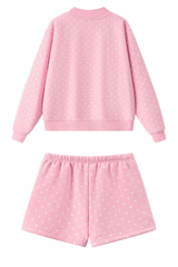 Unisex Fall Fleece Polka Dot Mock Neck And Shorts Outfit Set