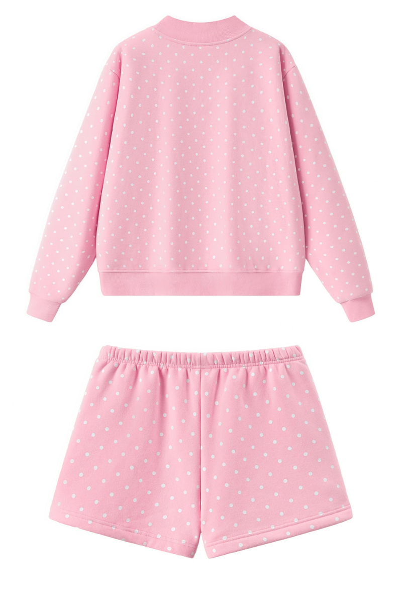 Unisex Fall Fleece Polka Dot Mock Neck And Shorts Outfit Set