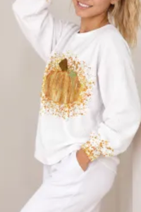 Women's Fall Halloween Cute Pumpkin Glitter Print Pullover