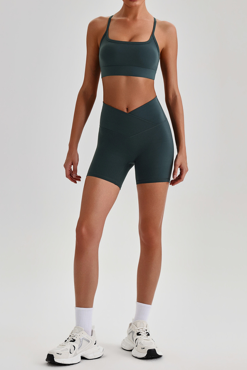 Women's Brushed Cutout Bra & V-Waist No Front Seam Shorts Set