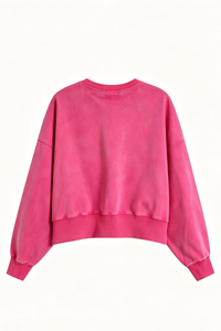 Women's Fall Solid Washed Cropped Crew Neck Sweatshirt