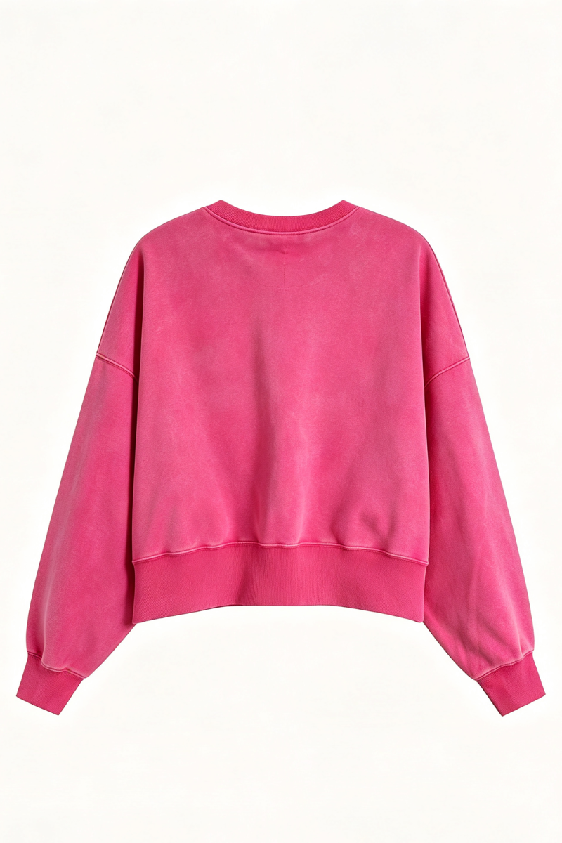 Women's Fall Solid Washed Cropped Crew Neck Sweatshirt