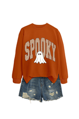 Women's Fall Halloween Plaid Ghost Print Oversize Pullover