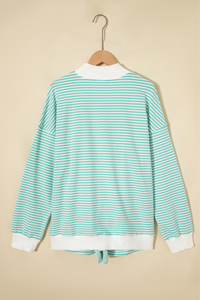 Women's Loungewear Sets:Striped Mock Neck Sweatshirt &Shorts