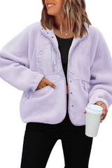 Women's Fall/Winter Patch Pockets Fleece Snap Button Jacket