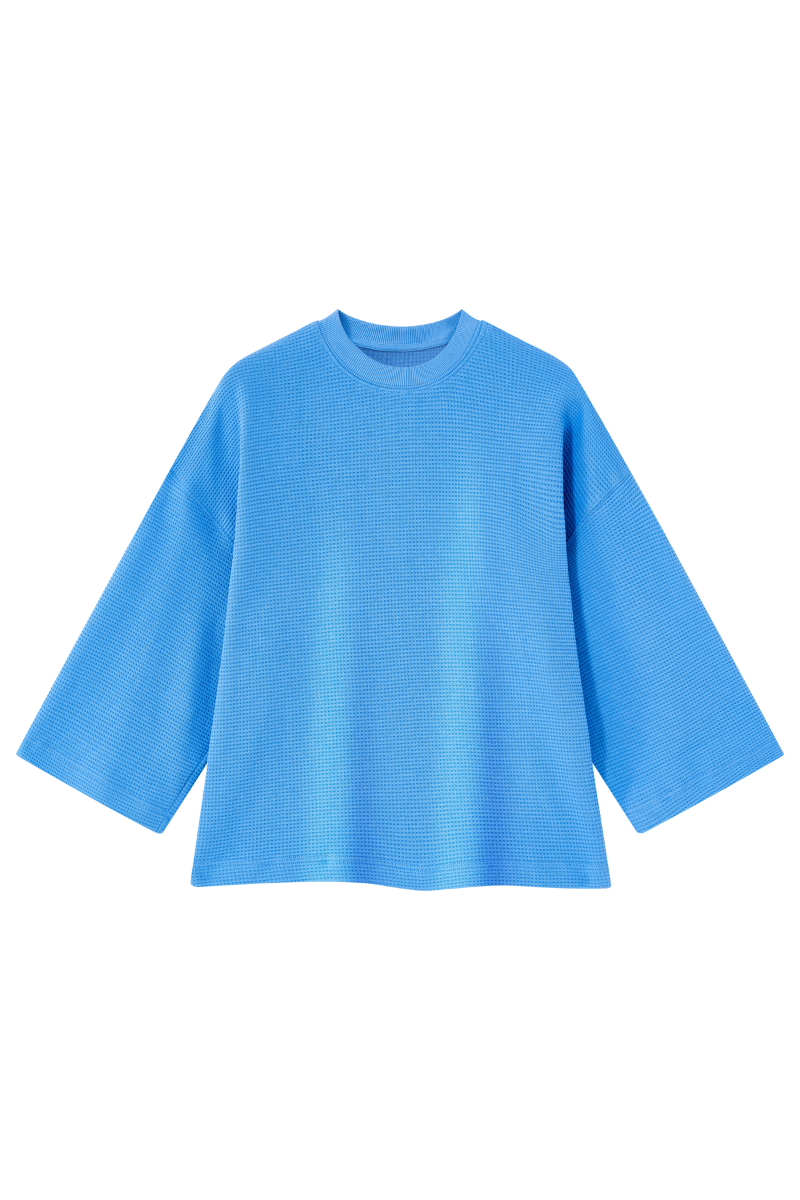 Men's Drop Shoulder Loose Crew Neck Waffle Knit T-shirt