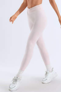Women's Bare Feel Pleated V-Cross High-Stretch Yoga Leggings
