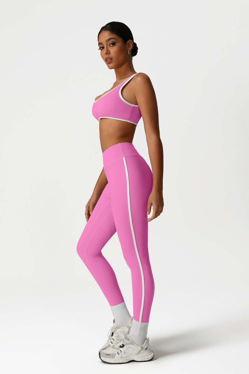 Women High-Waisted Color-Block Butt-Lifting Yoga Set: Sports Bra + 9/10 Leggings