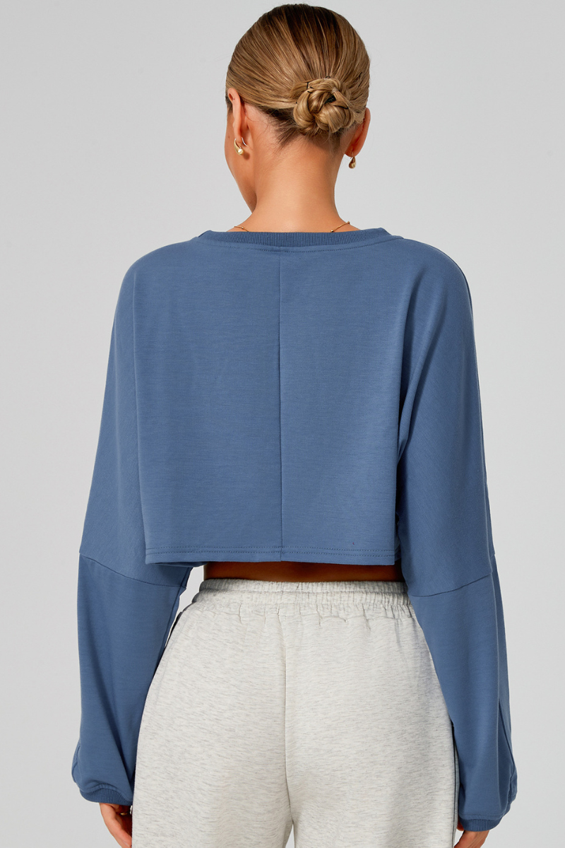 Women's Fall Cropped Drop Shoulder Long Sleeve Top
