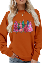 Women's Christmas Colorful Tree Print Crew Neck Sweatshirt