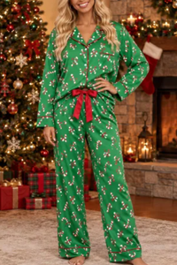 Women's Candy Cane Long Sleeves Christmas Pajama Set