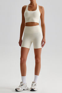 Women's Bare Feel Cross Back Bra &High Waist Shorts Yaga Set