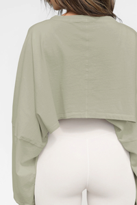 Women's Fall Cropped Drop Shoulder Relaxed Long Sleeve Top