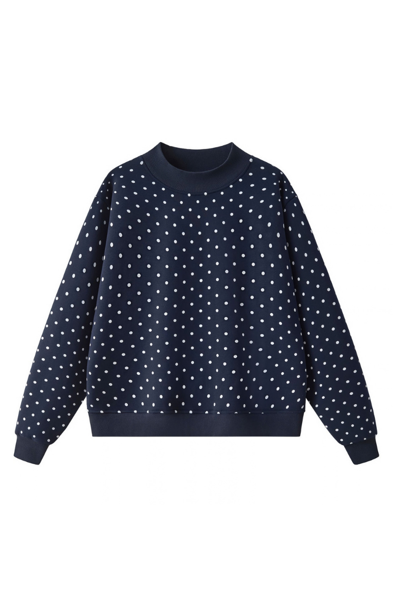 Unisex Fall Cozy Fleece Polka Dot Mockneck Sweatshirt