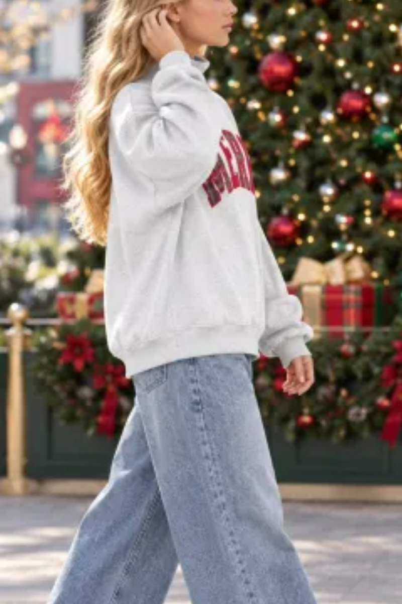 Women's Fall Christmas MERRY Applique Mockneck Sweatshirt