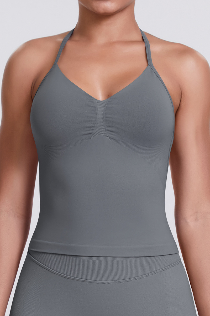 Knit Halter Sports Bra - Seamless Breathable Yoga & Workout Top
