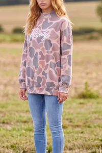 Women's Winter Camo Howdy Letter Mock Neck Sweatshirt