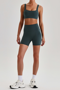 Women's  High Stretch Bra & No Front Seam Yoga Shorts Set